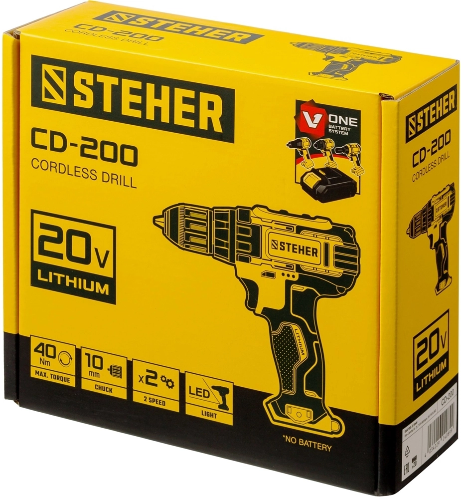 STEHER  V1, 20 В, 40 Н·м, без АКБ, дрель-шуруповерт (CD-200) CD-200