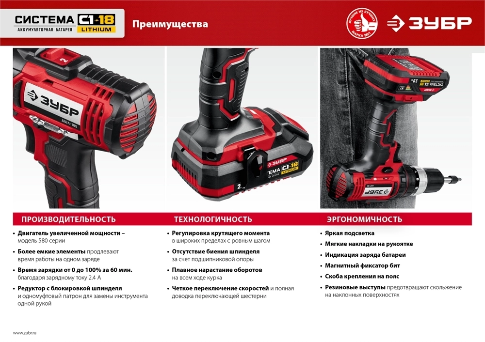 ЗУБР  С1-18, 18 В, 40 Н·м, без АКБ, дрель-шуруповерт (ДШЛ-185) ДШЛ-185