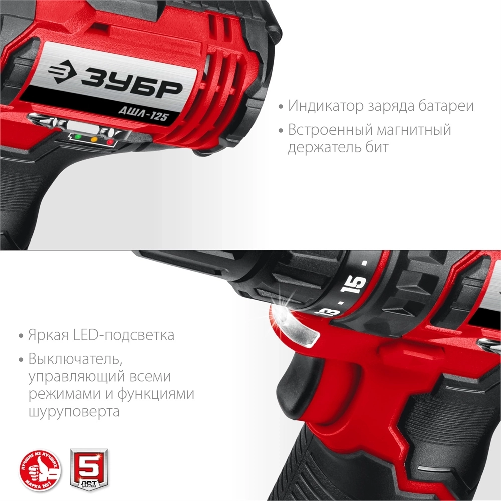 ЗУБР  С1-12, 12 В, 30 Н·м, 2 АКБ (2 А·ч), дрель-шуруповерт, кейс (ДШЛ-125-22) ДШЛ-125-22