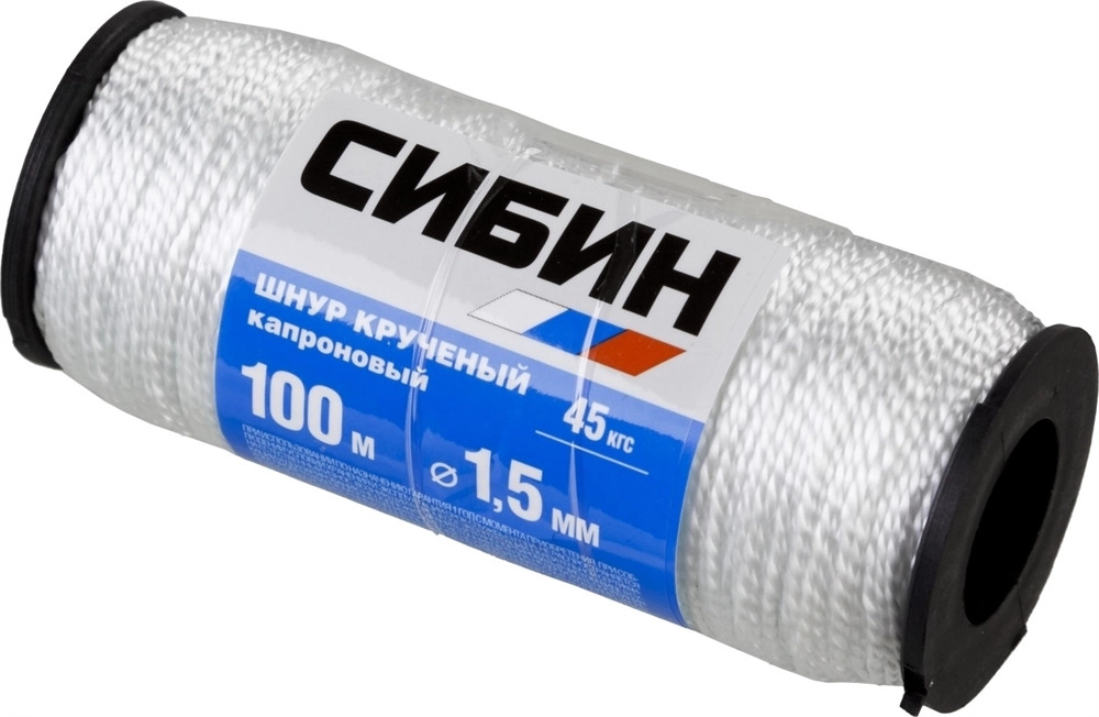 СИБИН  1.5 мм, 100 м, 45 кгс, крученый, катушка, капроновый шнур (50526) 50526
