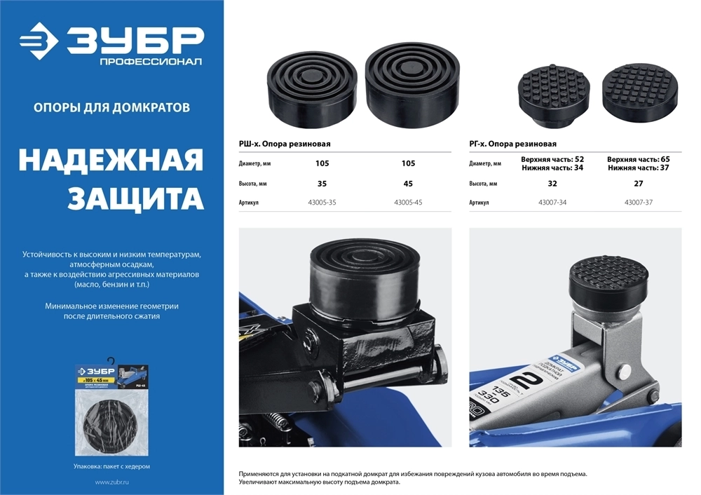 ЗУБР  РГ-37, D65/d37/H27 мм, резиновая опора для домкрата, Профессионал (43007-37) 43007-37