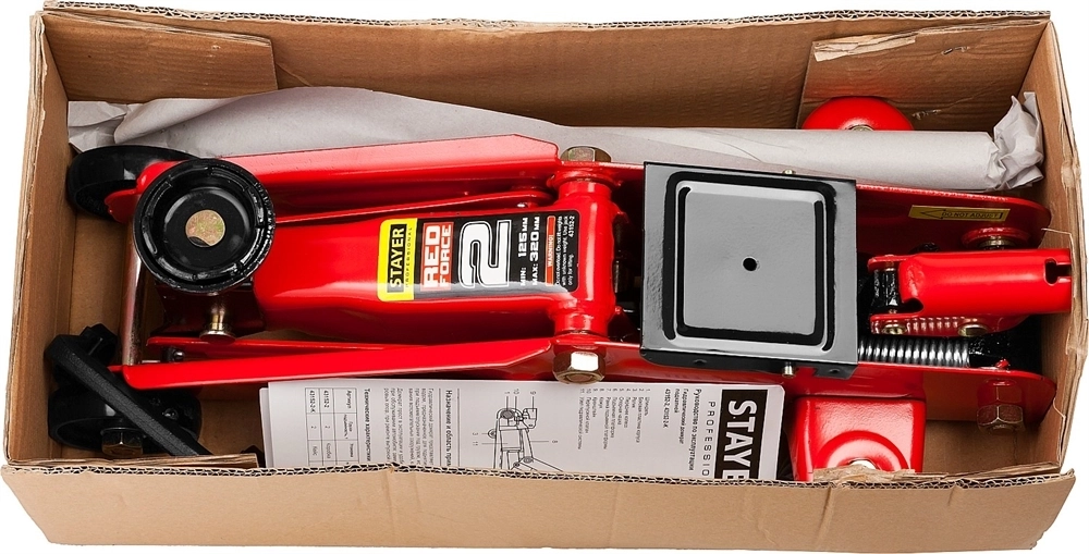 STAYER  R-22 RED FORCE, 2 т, 125 - 320 мм, подкатной домкрат для легковых а/м, Professional (43152-2) 43152-2