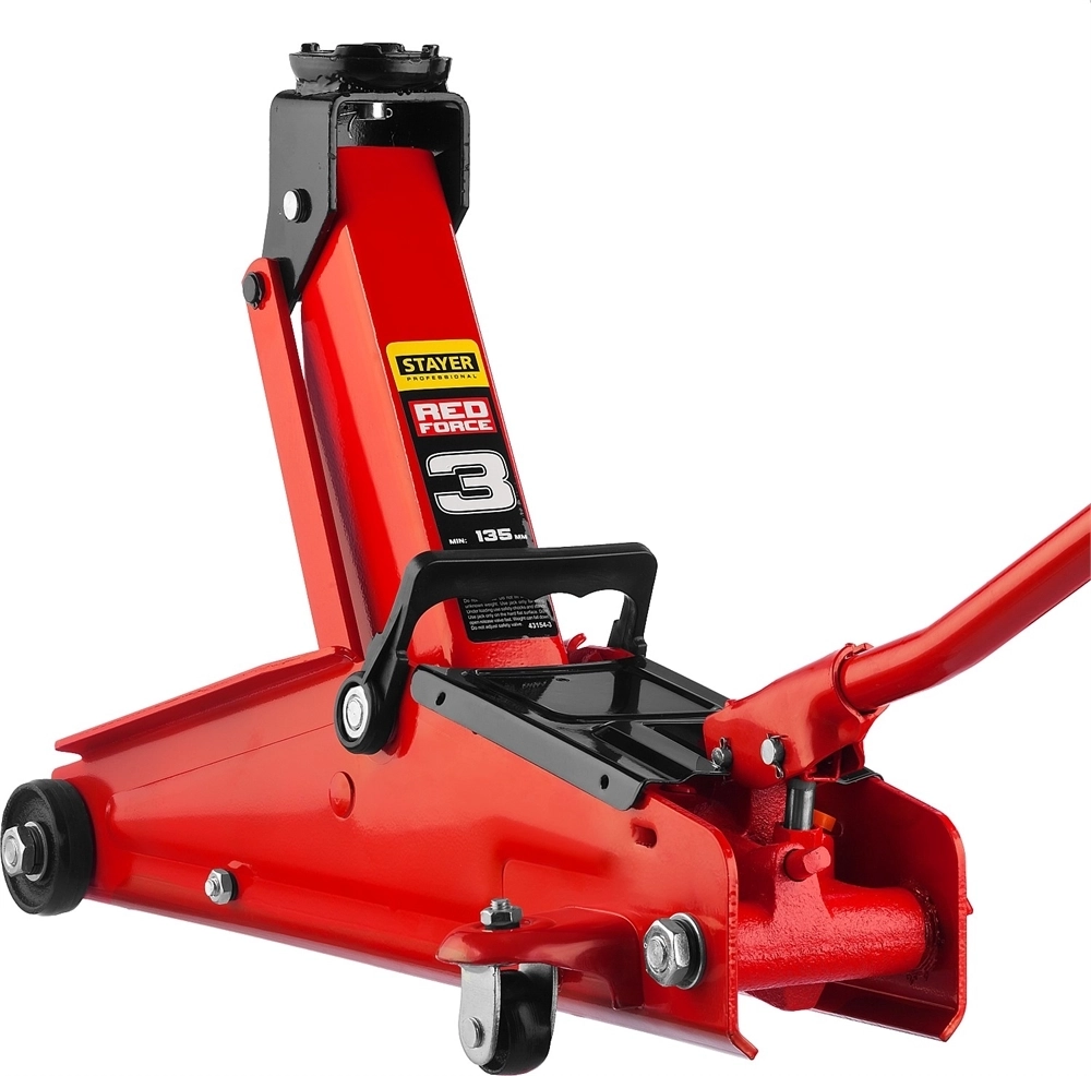 STAYER  R-33 RED FORCE, 3 т, 135 - 400 мм, подкатной домкрат с увеличенным подъемом, Professional (43154-3) 43154-3