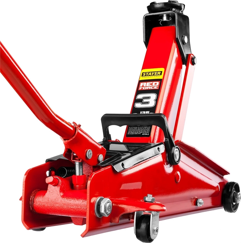 STAYER  R-33 RED FORCE, 3 т, 135 - 400 мм, подкатной домкрат с увеличенным подъемом, Professional (43154-3) 43154-3