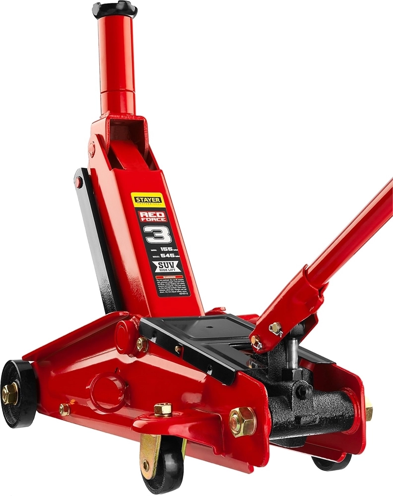 STAYER  R-55 RED FORCE, 3 т, 155 - 545 мм, подкатной домкрат с высоким подъемом, Professional (43157-3) 43157-3