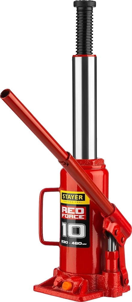 STAYER  RED FORCE, 10 т, 230 - 460 мм, бутылочный гидравлический домкрат, Professional (43160-10) 43160-10_z01