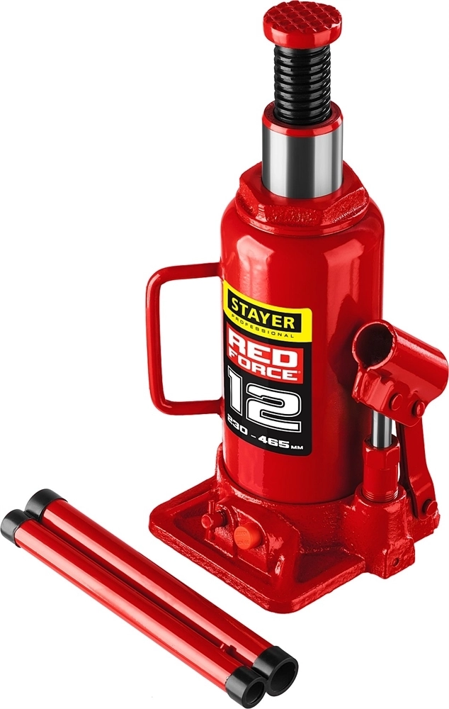 STAYER  RED FORCE, 12 т, 230 - 465 мм, бутылочный гидравлический домкрат, Professional (43160-12) 43160-12_z01