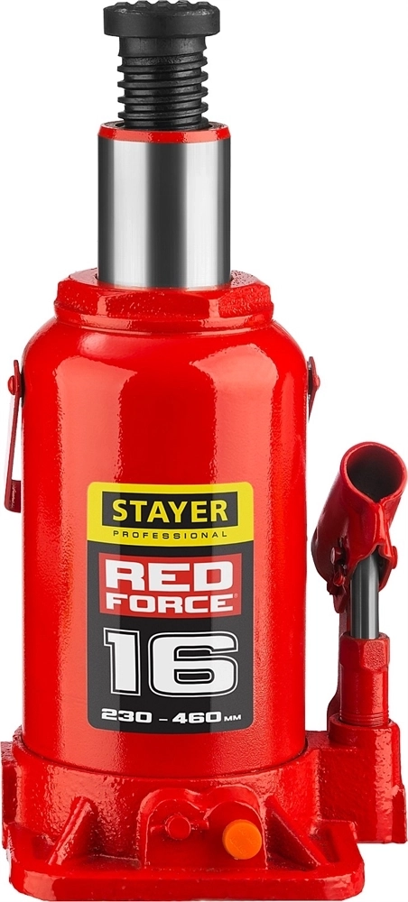 STAYER  RED FORCE, 16 т, 230 - 460 мм, бутылочный гидравлический домкрат, Professional (43160-16) 43160-16_z01