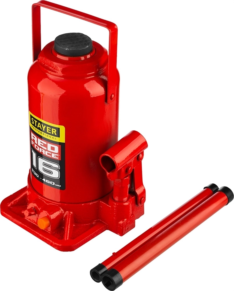 STAYER  RED FORCE, 16 т, 230 - 460 мм, бутылочный гидравлический домкрат, Professional (43160-16) 43160-16_z01