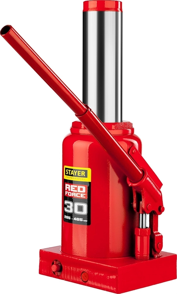 STAYER  RED FORCE, 30 т, 285 - 465 мм, бутылочный гидравлический домкрат, Professional (43160-30) 43160-30_z01