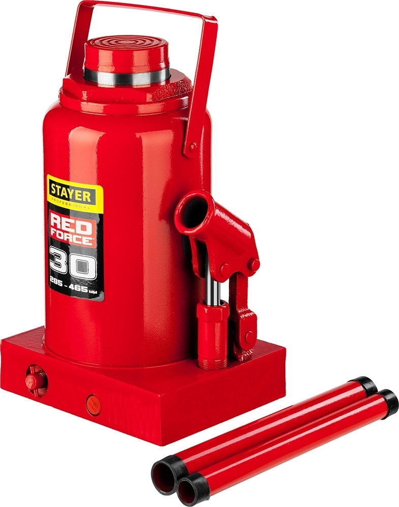 STAYER  RED FORCE, 30 т, 285 - 465 мм, бутылочный гидравлический домкрат, Professional (43160-30) 43160-30_z01