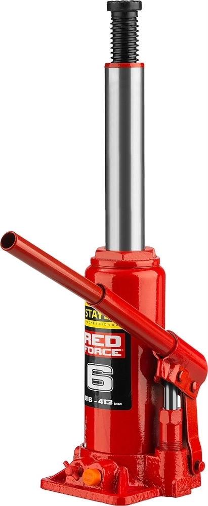STAYER  RED FORCE, 6 т, 216 - 413 мм, бутылочный гидравлический домкрат, Professional (43160-6) 43160-6_z01