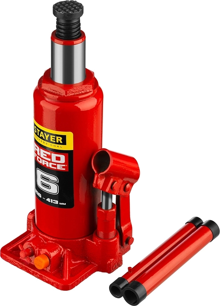 STAYER  RED FORCE, 6 т, 216 - 413 мм, бутылочный гидравлический домкрат, Professional (43160-6) 43160-6_z01