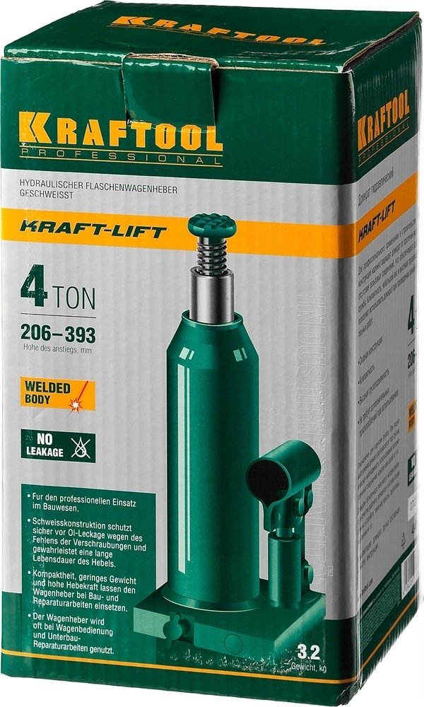 KRAFTOOL  KRAFT-LIFT, 4 т, 194 - 372 мм, бутылочный гидравлический домкрат (43462-4) 43462-4_z01
