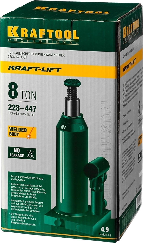 KRAFTOOL  KRAFT-LIFT, 8 т, 230 - 457 мм, бутылочный гидравлический домкрат (43462-8) 43462-8_z01