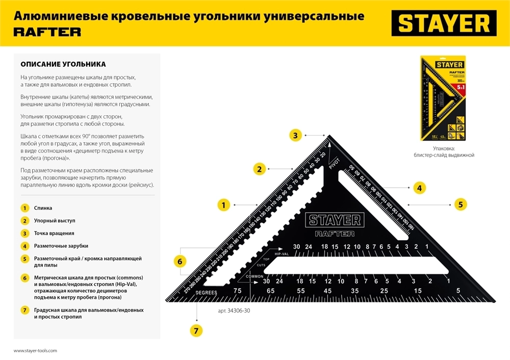 STAYER  170 мм, 5-в-1, универсальный кровельный угольник, Professional (34306-17) 34306-17