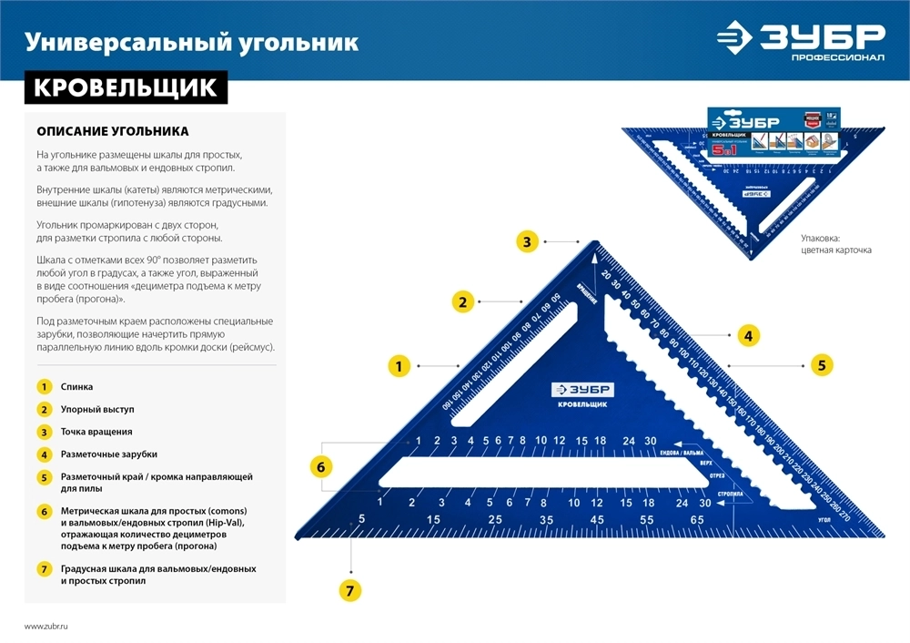 ЗУБР  Кровельщик, 180 мм,  5-в-1, универсальный кровельный угольник, Профессионал (34391-18) 34391-18