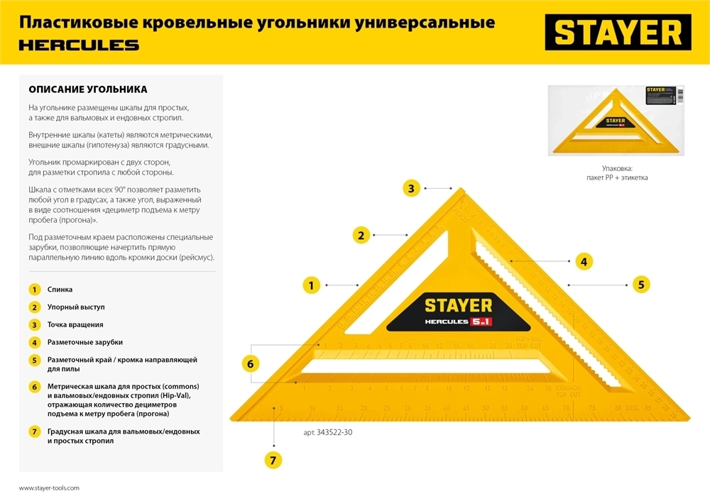 STAYER  170 мм, 5-в-1, универсальный кровельный пластиковый угольник (34522-17) 34522-17