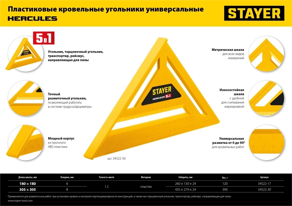 STAYER  305 мм, 5-в-1, универсальный кровельный пластиковый угольник (34522-30) 34522-30