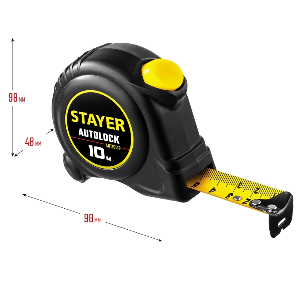STAYER  AutoLock, 10 м х 25 мм, рулетка с автостопом (2-34126-10-25) 2-34126-10-25