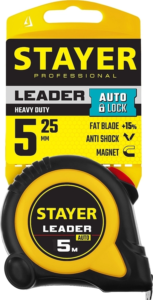 STAYER  Leader, 5 м х 25 мм, рулетка с автостопом, Professional (3402-5) 3402-5_z02