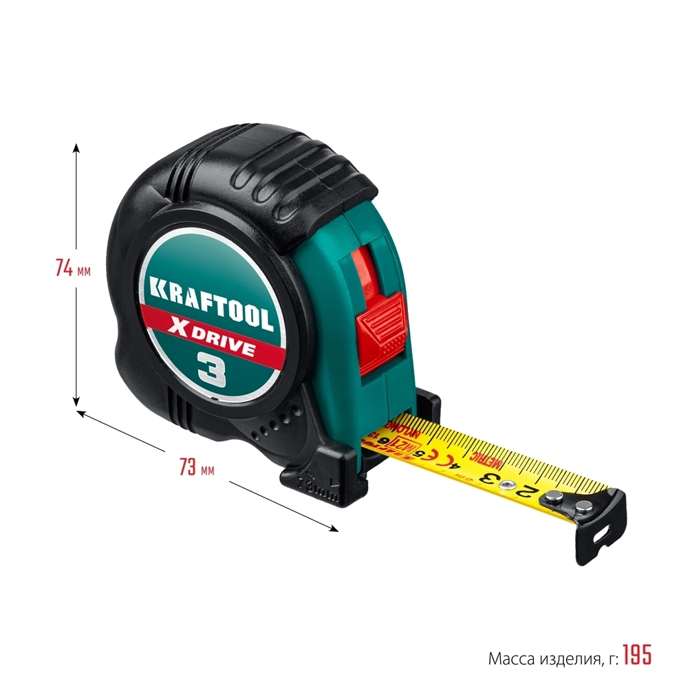 KRAFTOOL  X-Drive, 3 м х 19 мм, рулетка (34122-03-19) 34122-03-19_z02