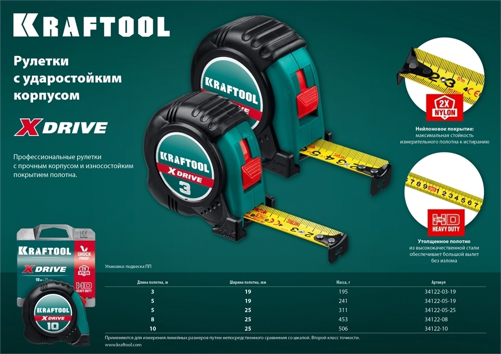 KRAFTOOL  X-Drive, 5 м х 19 мм, рулетка (34122-05-19) 34122-05-19_z02