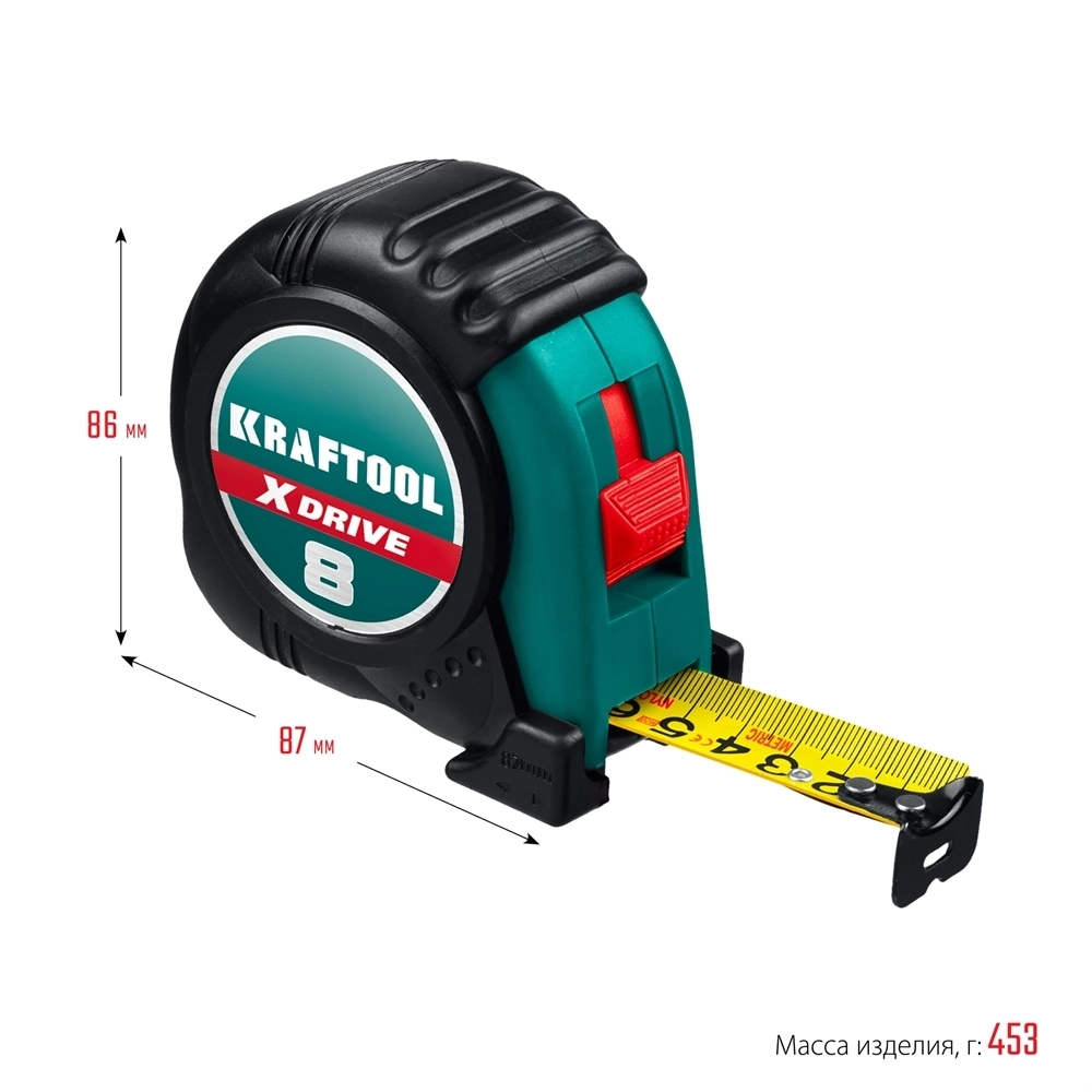 KRAFTOOL  X-Drive, 8 м х 25 мм, рулетка (34122-08) 34122-08_z02