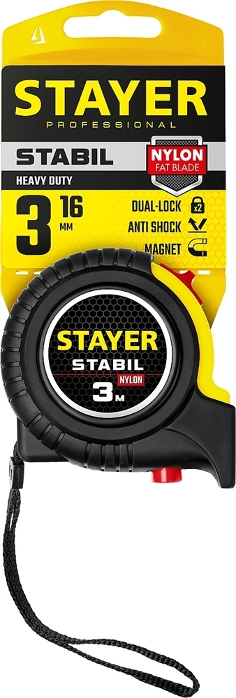 STAYER  Stabil, 3 м х 16 мм, рулетка с двухсторонней шкалой, Professional (34131-03) 34131-03_z02