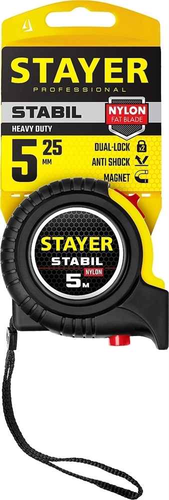 STAYER  Stabil, 5 м х 25 мм, рулетка с двухсторонней шкалой, Professional (34131-05-25) 34131-05-25_z02
