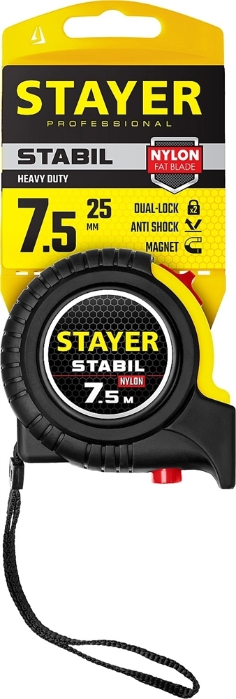 STAYER  Stabil, 7.5 м х 25 мм, рулетка с двухсторонней шкалой, Professional (34131-075) 34131-075_z02