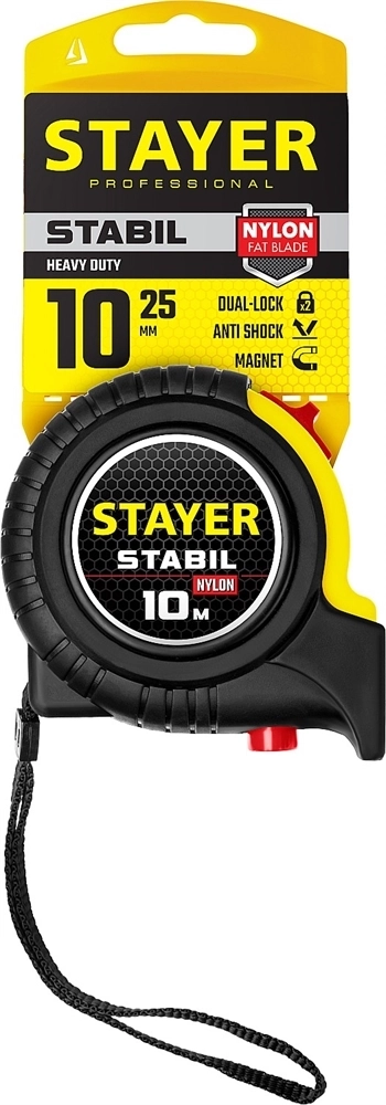 STAYER  Stabil, 10 м х 25 мм, рулетка с двухсторонней шкалой, Professional (34131-10) 34131-10_z02