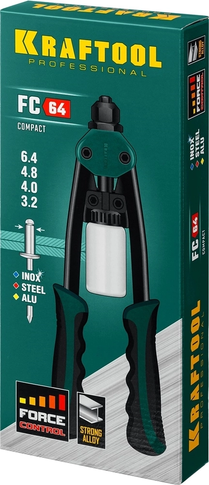 KRAFTOOL  MaxKraft-64, 3.2 - 6.4 мм, 320 мм, регулировка усилия, компактный двуручный заклепочник (31160) 31160_z01