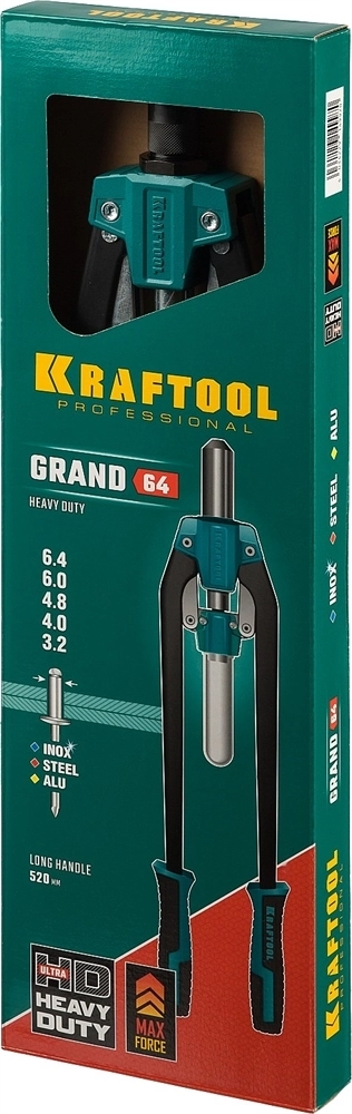 KRAFTOOL  GRAND-64, 3.2 - 6.4 мм, 520 мм, усиленный двуручный заклёпочник (311791) 311791