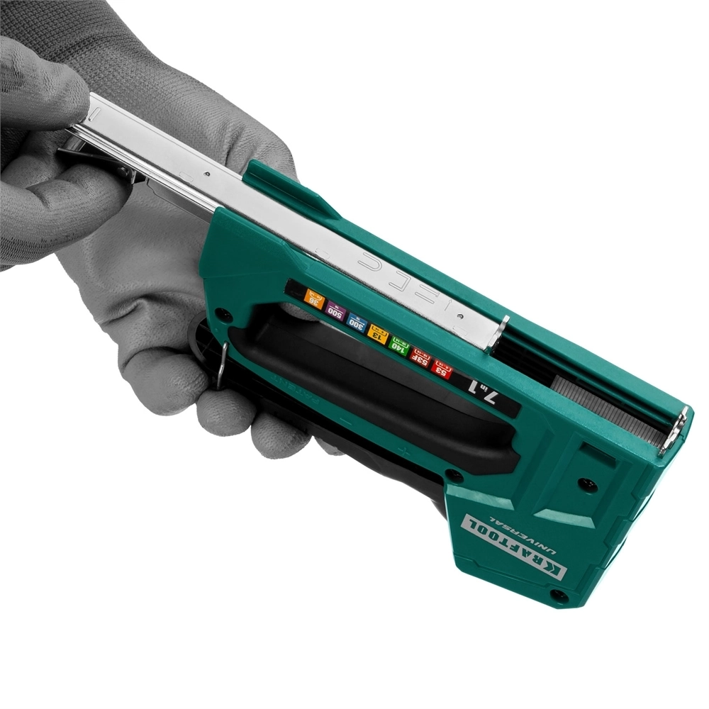 KRAFTOOL  Universal, 7-в-1: 53 (A/10/JT21) 23GA (6 - 14 мм)/140 (G/11/57) 20GA (8 - 14 мм)/13/53F/36/500, универсальный легкий степлер (31524) 31524
