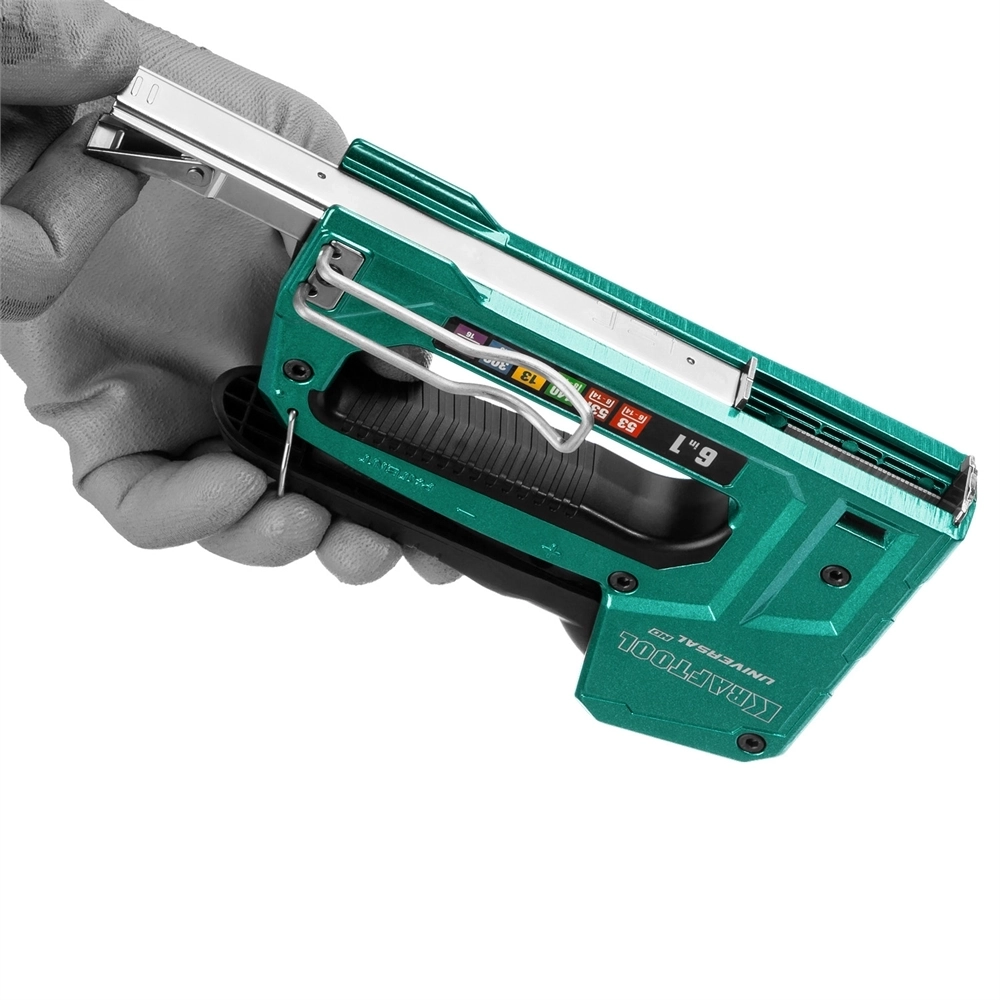KRAFTOOL  Universal-HD, 6-в-1: 53 (A/10/JT21) 23GA (6 - 14 мм)/140 (G/11/57) 20GA (8 - 14 мм)/13/53F/300/500, универсальный алюминиевый степлер (3188) 3188
