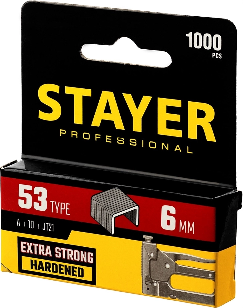 STAYER  тип 53 (A/10/JT21), 6 мм, 1000 шт, калибр 23GA, скобы для степлера, Professional (3159-06) 3159-06_z02