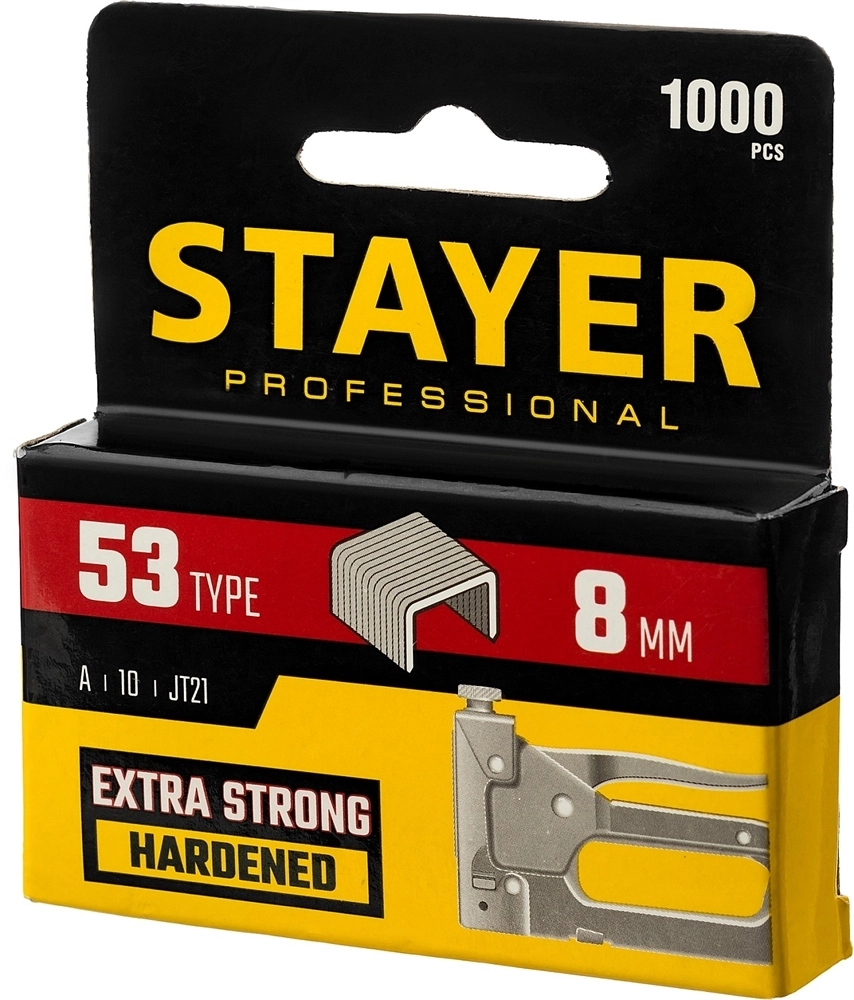 STAYER  тип 53 (A/10/JT21), 8 мм, 1000 шт, калибр 23GA, скобы для степлера, Professional (3159-08) 3159-08_z02