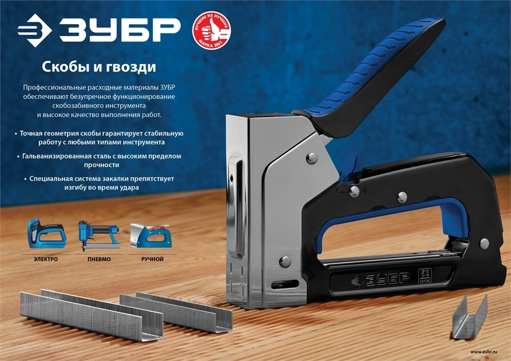 ЗУБР  тип 53 (A/10/JT21), 10 мм, 1000 шт, калибр 23GA, скобы для степлера, Профессионал (31620-10) 31620-10_z01