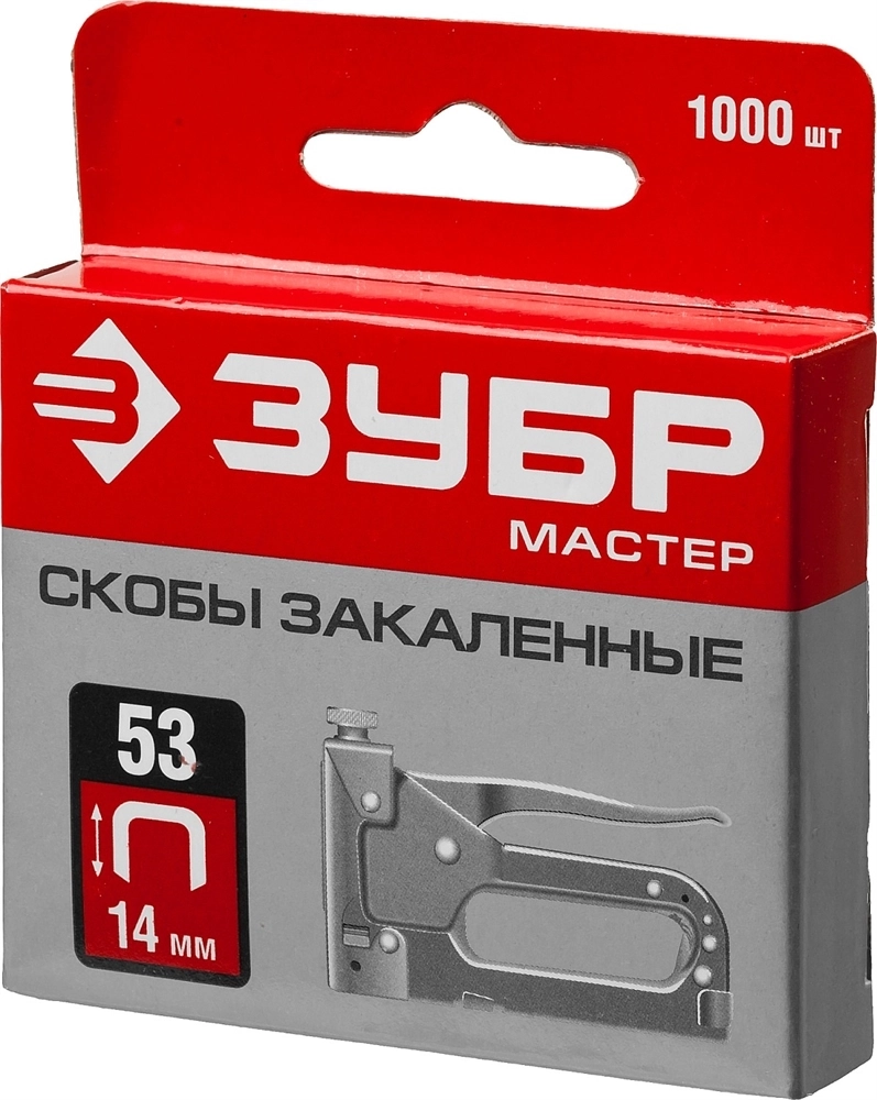 ЗУБР  тип 53 (A/10/JT21) 14 мм, 1000 шт, калибр 23GA, скобы для степлера (31625-14) 31625-14