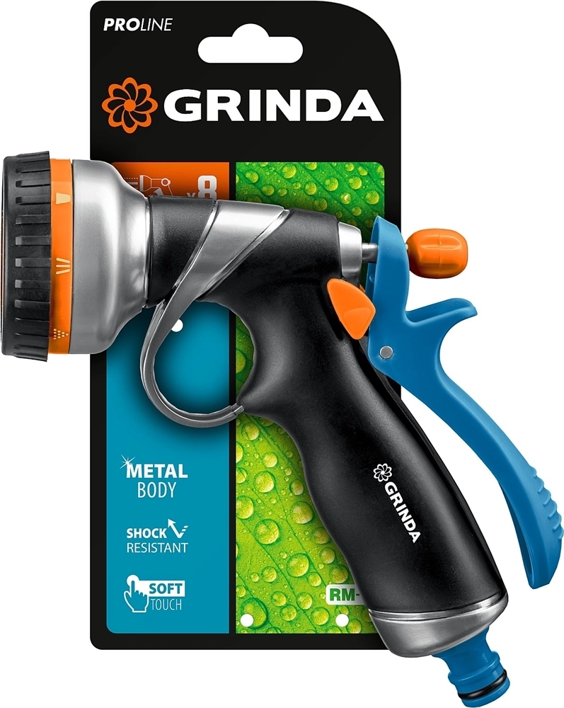 GRINDA  RM-8, 8 режимов, курок сзади, металлический с TPR, поливочный пистолет, PROLine (8-427143) 8-427143_z02