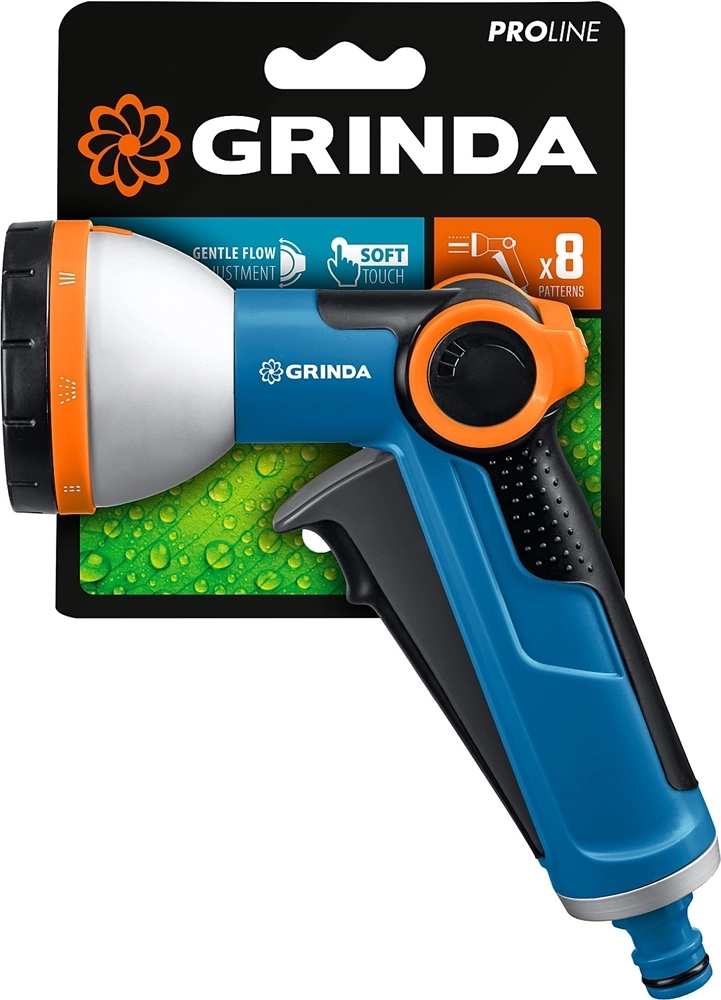 GRINDA  X-8, с регулятором напора, 8 режимов, курок спереди, двухкомпонентный, поливочный пистолет, PROLine (8-427145) 8-427145_z02