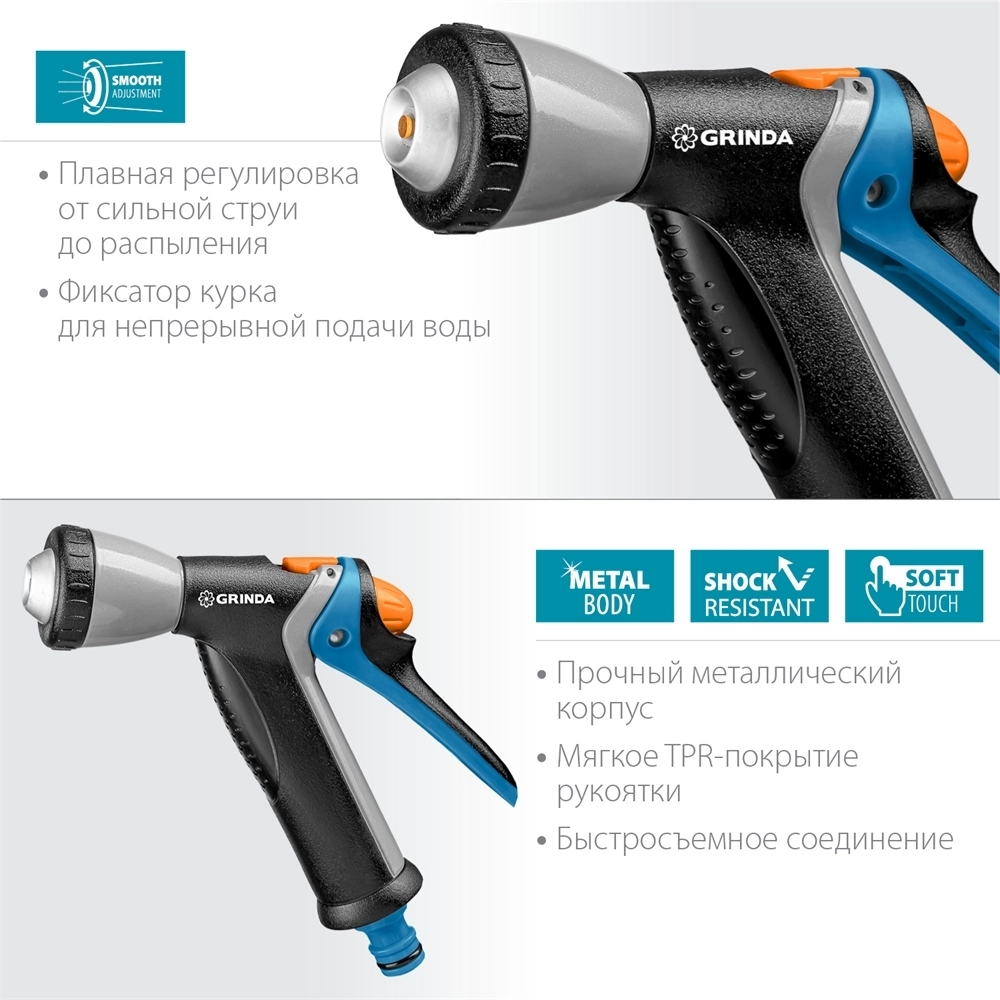 GRINDA  BM-R, плавная регулировка, курок сзади, металлический с TPR, поливочный пистолет, PROLine (8-427311) 8-427311_z02