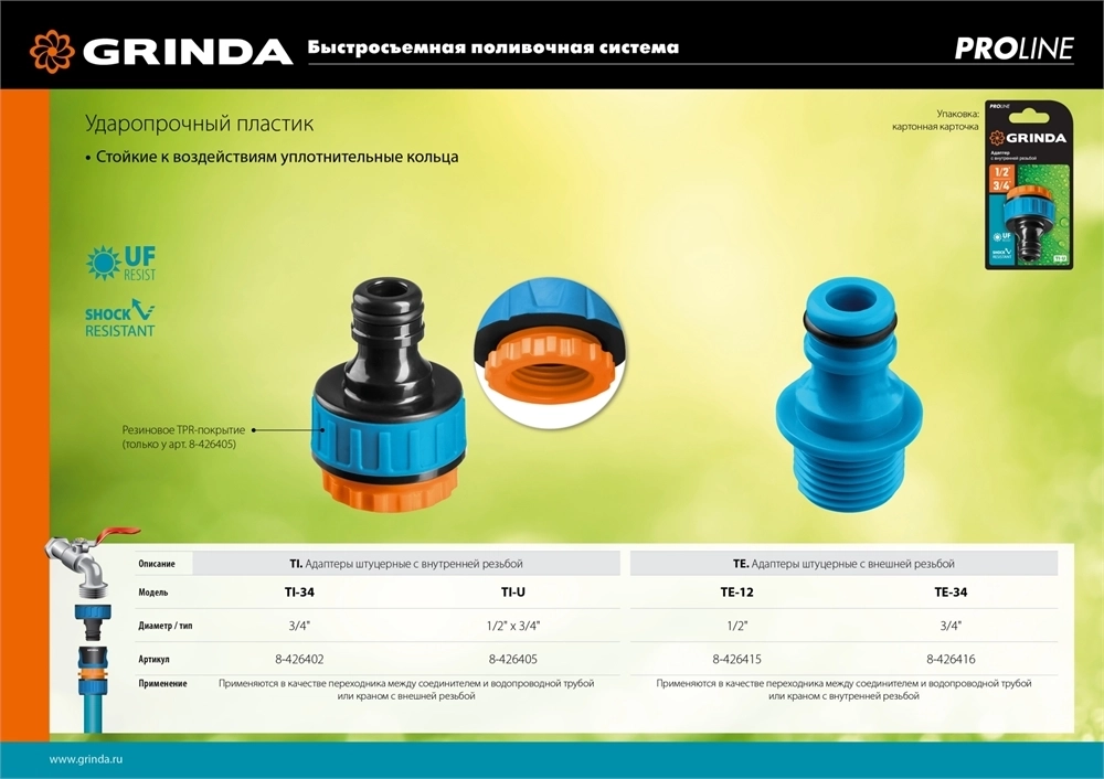 GRINDA  TE-12, 1/2″, с внешней резьбой, штуцерный адаптер, PROLine (8-426415) 8-426415