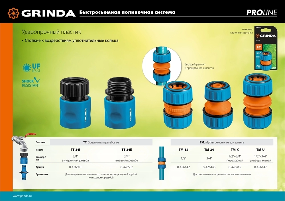 GRINDA  TM-34, 3/4″, пластиковая с TPR, для шланга, ремонтная муфта, PROLine (8-426443) 8-426443_z01