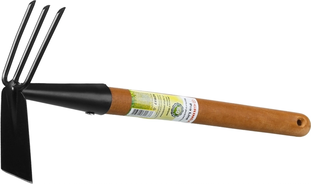 GRINDA  ProLine 113х100х575 мм, 3 зубца, деревянная ручка, мотыга-рыхлитель (421517) 421517