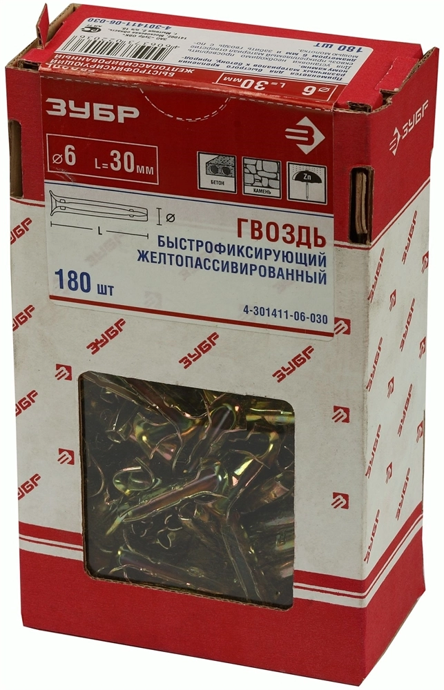 ЗУБР 30 x 6 мм, 180 шт, быстрофиксирующие гвозди (4-301411-06-030) zb  4-301411-06-030