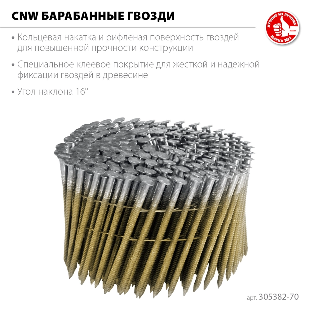 ЗУБР CNW 70 х 3.1 мм, барабанные гвозди рифленые, 4800 шт (305382-70) zb  305382-70