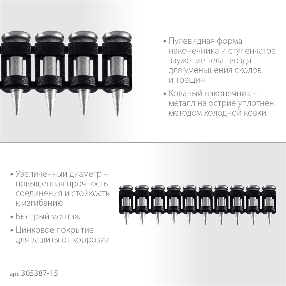 ЗУБР CN усиленные 15 х 3.05 мм, гвозди по бетону оцинкованные, 1000 шт (305387-15) zb  305387-15