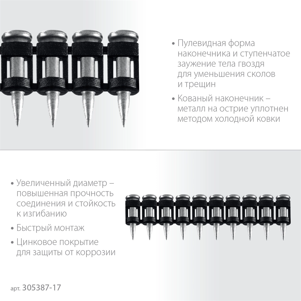 ЗУБР CN усиленные 17 х 3.05 мм, гвозди по бетону оцинкованные, 1000 шт (305387-17) zb  305387-17